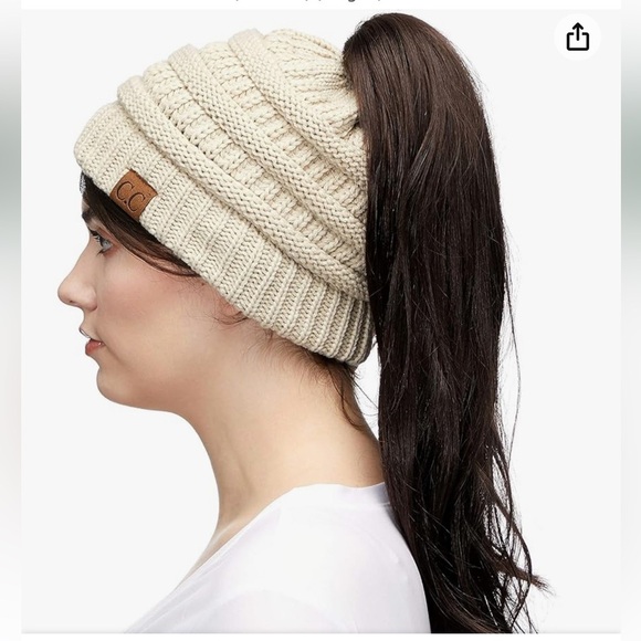 C.C Soft‎ Stretch Messy Bun Ponytail Beanie And C.C Mixed Color Boucle Scarf Set - Picture 9 of 10